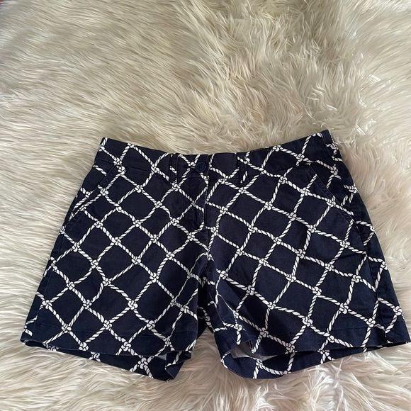 Crown & ivy navy blue white rope design print Bermuda cotton shorts sz 4 pockets - Picture 1 of 16